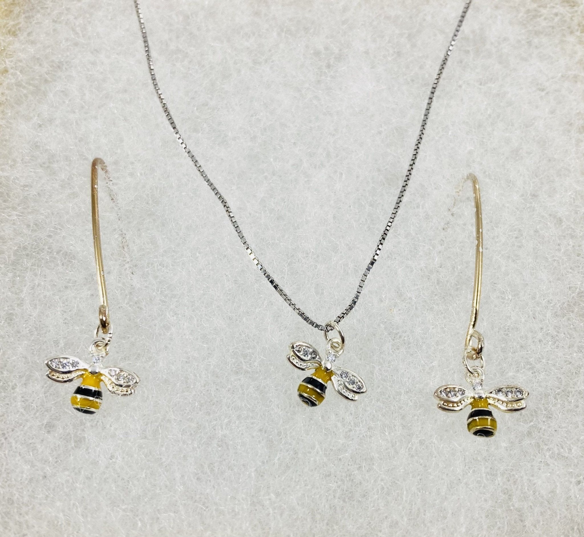 18” Bee Necklace & Earring Set - 925 Sterling Silver - Bee The Light