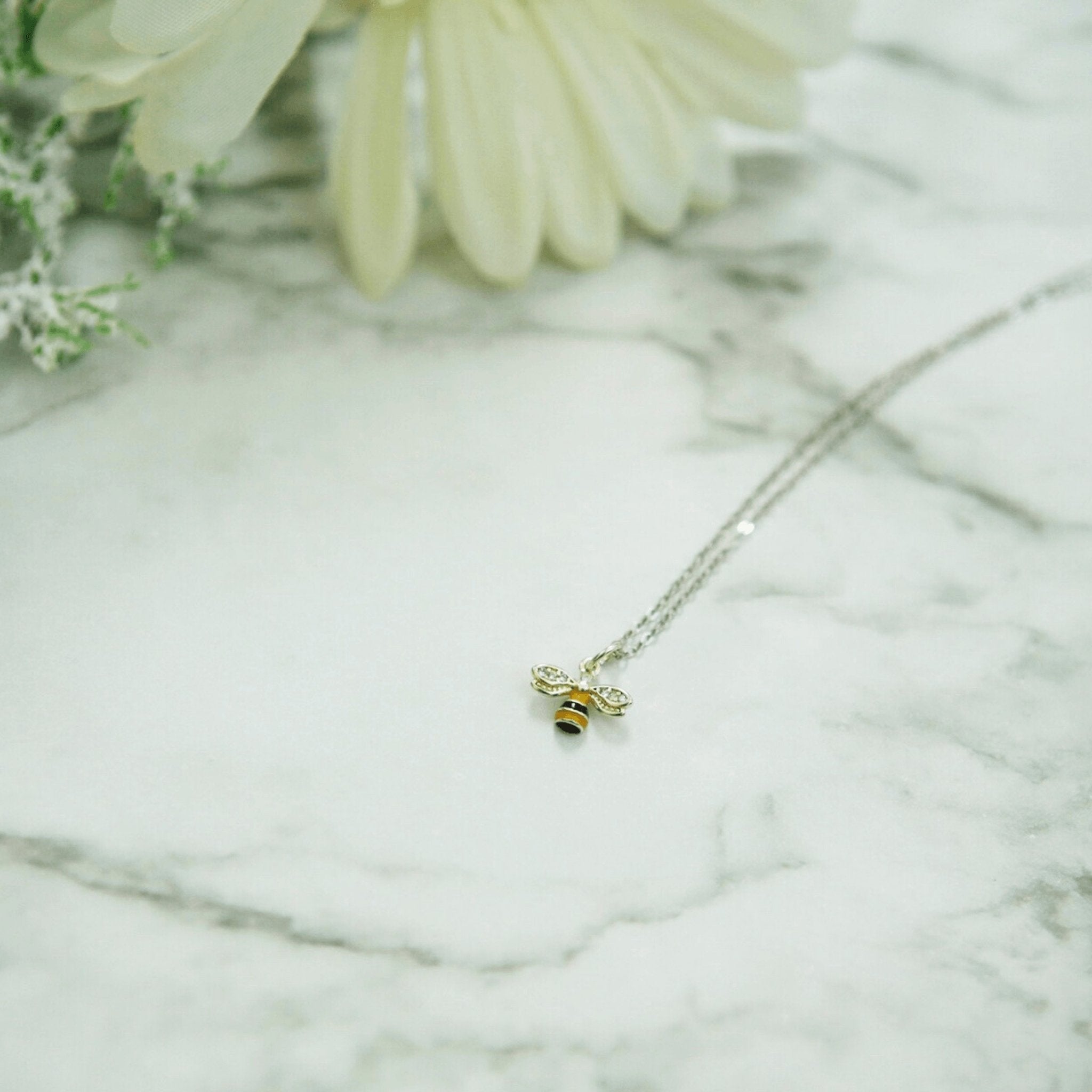 18” Bee Necklace & Earring Set - 925 Sterling Silver - Bee The Light