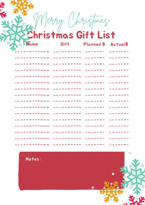 Christmas Gift Planner Sheet - Bee The Light